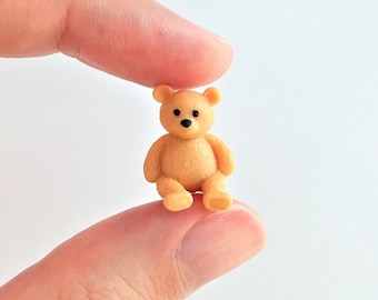 Tiny Teddy Bear Figurine - Soft Plastic Stuffed Animal for Diorama or Dollhouse - Miniature Doll House Toy - Mini Scale Model Figure