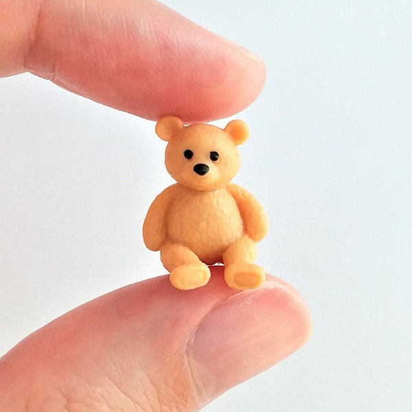 Tiny Teddy Bear Figurine - Soft Plastic Stuffed Animal for Diorama or Dollhouse - Miniature Doll House Toy - Mini Scale Model Figure