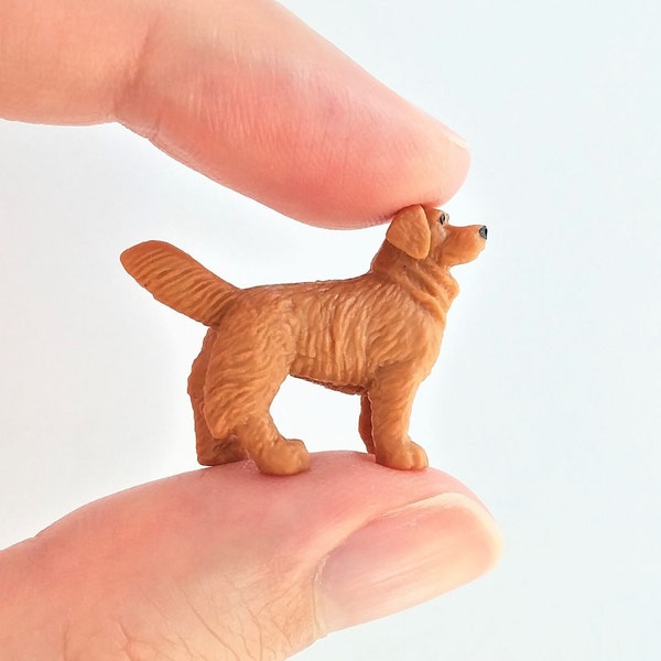 Tiny Golden Retriever Figurine - Soft Plastic Dog for Fairy Garden, Diorama, Terrarium, or Dollhouse - Realistic Miniature Animal - Mini Pet
