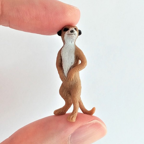 Tiny Meerkat Figurine - Soft Plastic Animal for Fairy Garden, Diorama, Terrarium, Model - Realistic Miniature Wild Desert Animal