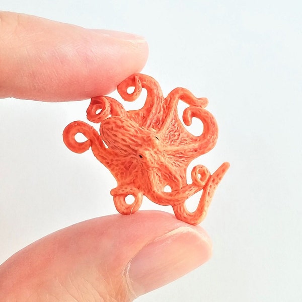 Tiny Octopus Figurine - Soft Plastic Animal for Diorama or Aquarium - Realistic Miniature Ocean Life - Mini Coral Reef Figure - Tropical Toy