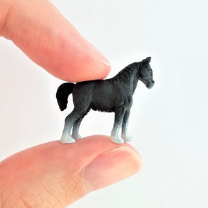 Tiny Black Horse Figurine - Soft Plastic Animal for Fairy Garden, Diorama, or Terrarium - Realistic Miniature Figure - Country Farm Stallion