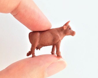 Tiny Brown Cow Figurine - Soft Plastic Animal for Fairy Garden, Diorama, or Terrarium - Realistic Miniature Ranch Figure - Country Cattle