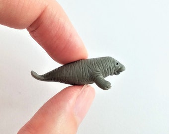Tiny Manatee Figurine - Soft Plastic Animal for Diorama or Aquarium - Realistic Miniature Sea Cow Figure - Mini Aquatic Ocean Wildlife Toy