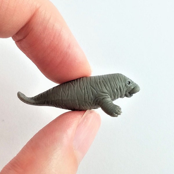 Tiny Manatee Figurine - Soft Plastic Animal for Diorama or Aquarium - Realistic Miniature Sea Cow Figure - Mini Aquatic Ocean Wildlife Toy