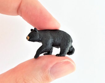 Tiny Bear Figurine - Soft Plastic Animal for Fairy Garden, Diorama, or Terrarium - Realistic Miniature Wild Black Bear - Scale Model Forest