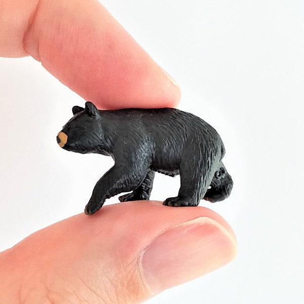 Tiny Bear Figurine - Soft Plastic Animal for Fairy Garden, Diorama, or Terrarium - Realistic Miniature Wild Black Bear - Scale Model Forest