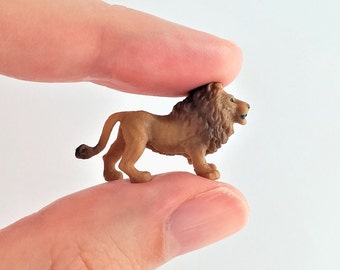 Tiny Lion Figurine - Soft Plastic Animal for Fairy Garden, Diorama, or Terrarium - Realistic Miniature Safari Wildlife Figure - Mini Lion