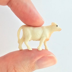 Tiny White Cow Figurine - Soft Plastic Animal for Fairy Garden, Diorama, or Terrarium - Realistic Miniature Ranch Figure - Country Cattle