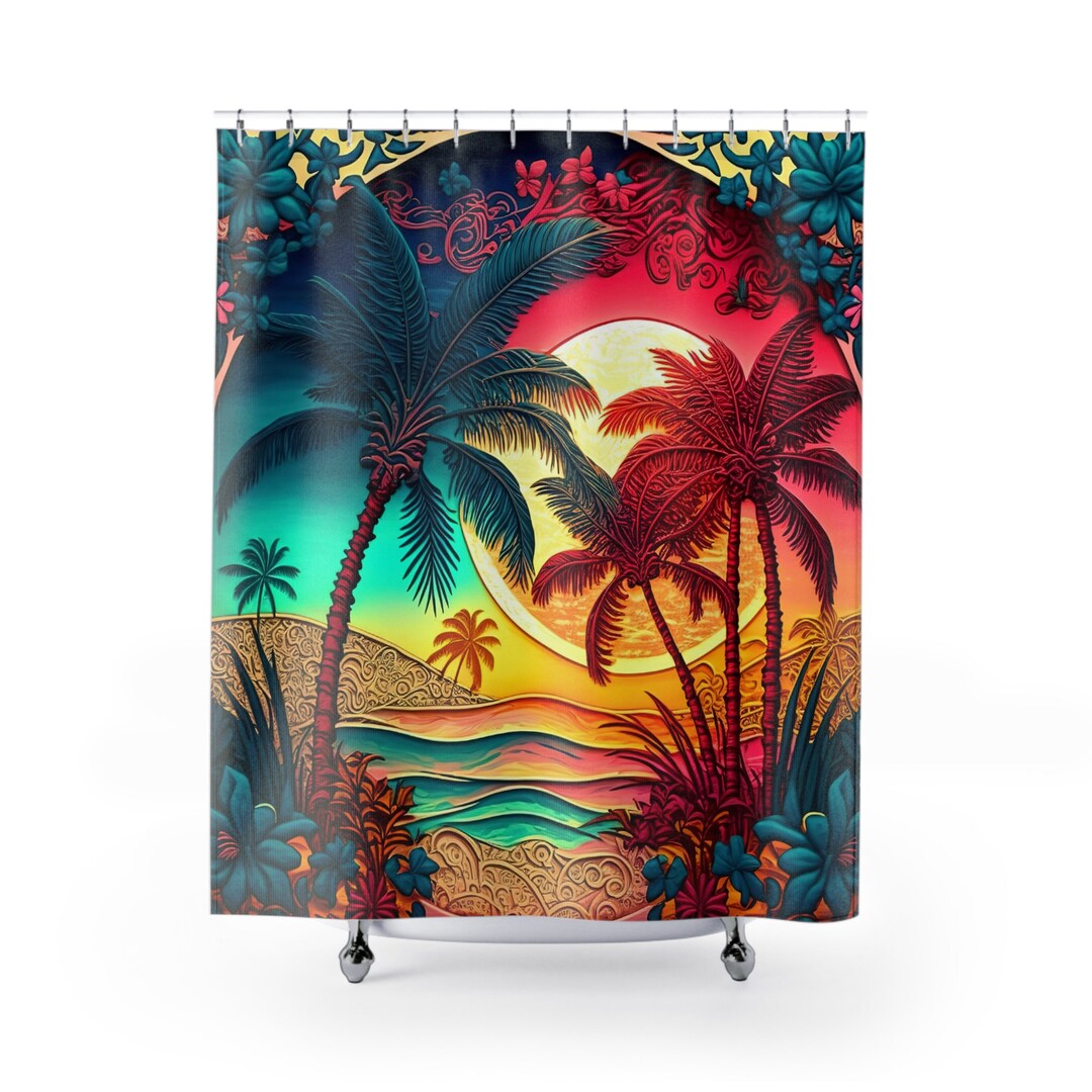 Funky Shower Curtain Tropical Beach Ocean Boho Shower Curtain Etsy