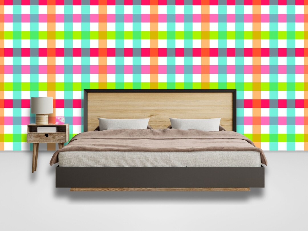 Funky Wallpaper Mural Pink Gingham Peel and Stick Wallpaper Etsy