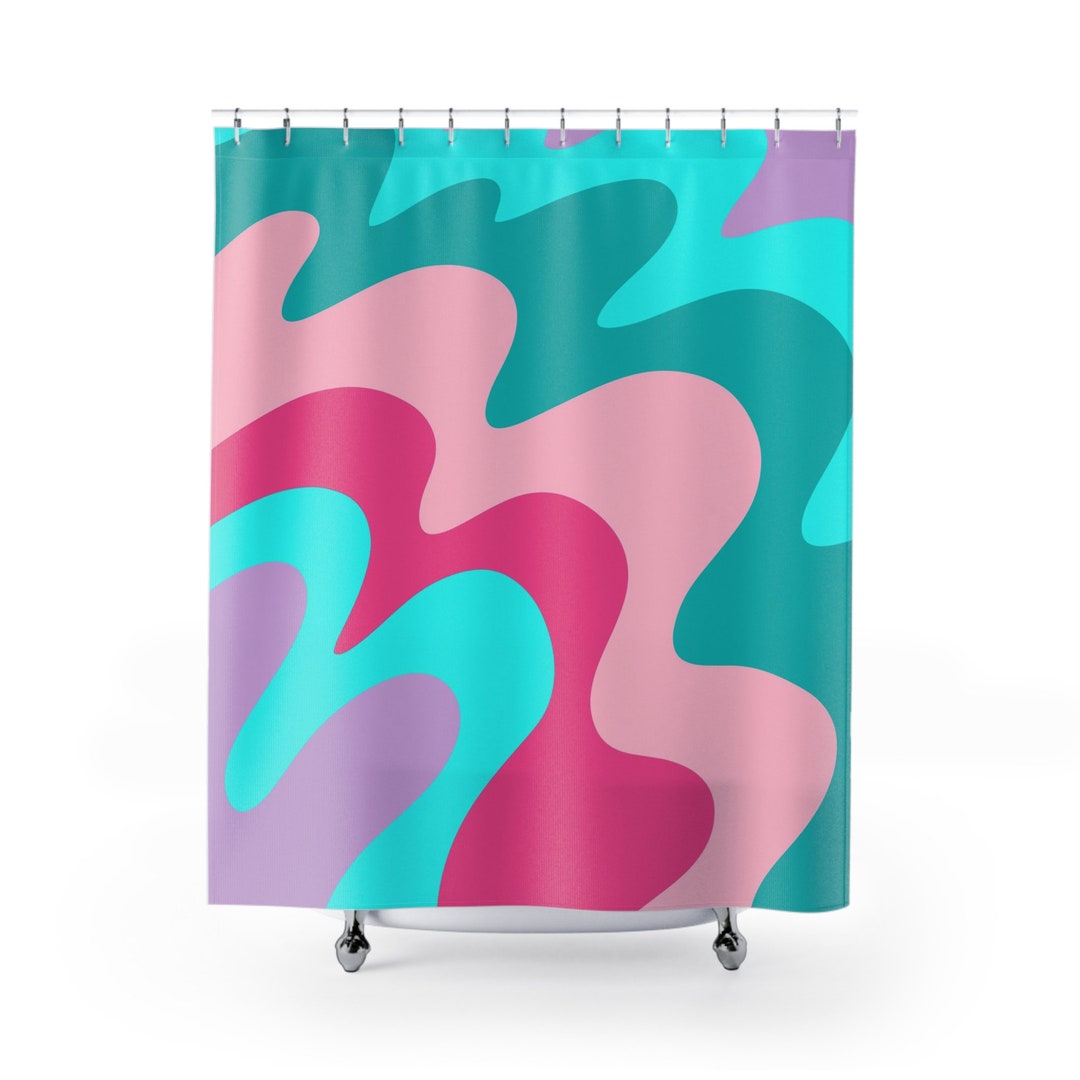 Funky Pink Retro Shower Curtain Cute Teen Girl Bathroom Etsy