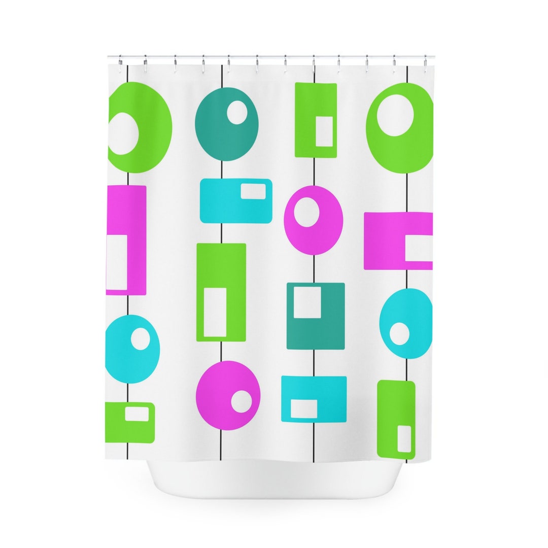 Purple Blue Green Retro Shower Curtain Mid Century Modern Etsy