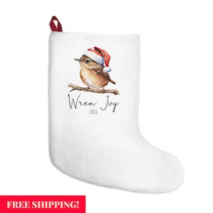 Personalized Wren Christmas Stocking | Cute Bird Design | Babys 1st Xmas | Custom Kids Holiday Gift | Stocking with Name | Woodland Creature
