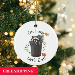 Funny Raccoon Christmas Ornament | Trash Panda Meme Gift | Unhinged for the Holidays | Cute Forest Animal Tree Decor | Ceramic Xmas Ornament