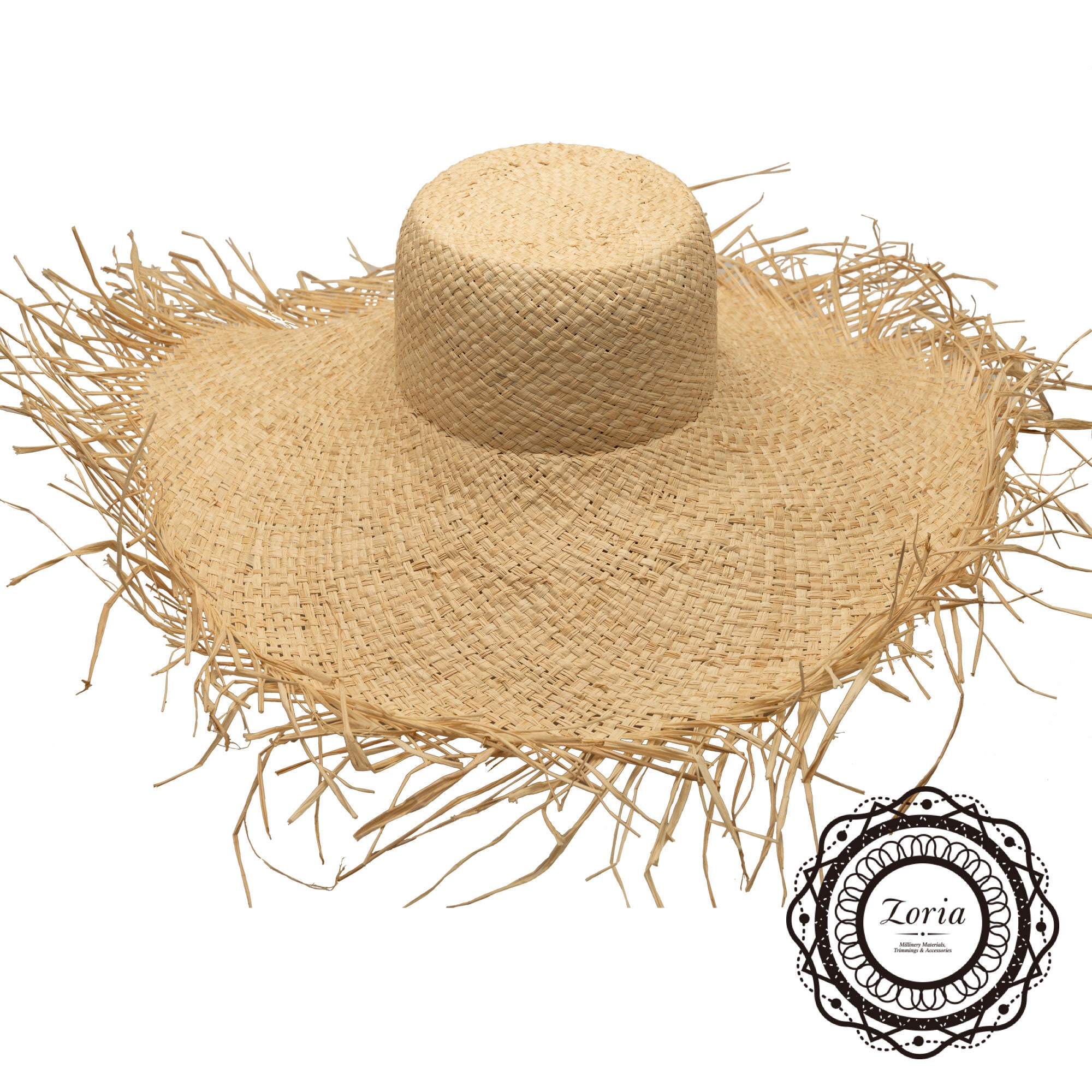 Plain Large Natural Vent Fringe Wide Brim Raffia Straw Hat Base | G-W…