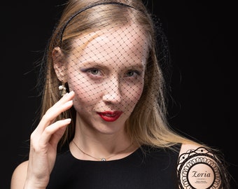 Narrow Satin Birdcage Veil Headband | CF000-318SV