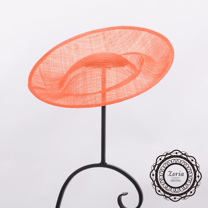 Zoria 11.5X3'' Saucer Upturn Brim Sinamay Base For Fascinator Cocktail Bridal Headwear And Hat Making PSBC-19007 Hot Coral