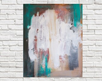 Abstract Rust Teal  White Original Painting Contemporary Expressionist