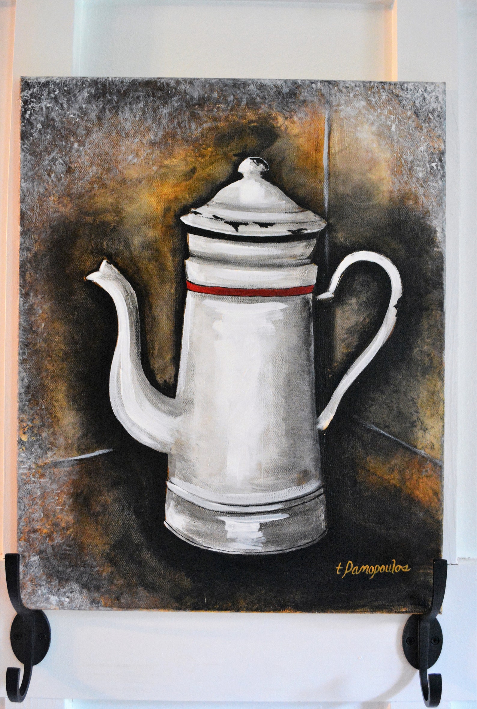 Original Signed Vintage Retro Metal Coffee Pot With Red Etsy