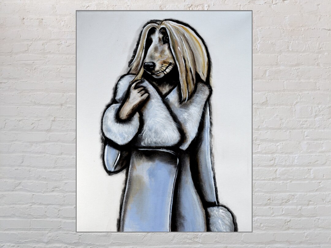 Afghan Hound Art: Diva Dog in Vintage Blue Fur Coat Painting - Etsy