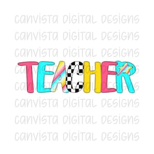 Teacher PNG File - Digital Design - Commercial Use Print File - Trendy Checkered School Design - Cute School Digital - Grade Designs