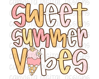Arquivo PNG de vibrações doces de verão - Design digital - Arquivo de impressão para uso comercial - Design de sorvete retrô - Download de sorvete de verão