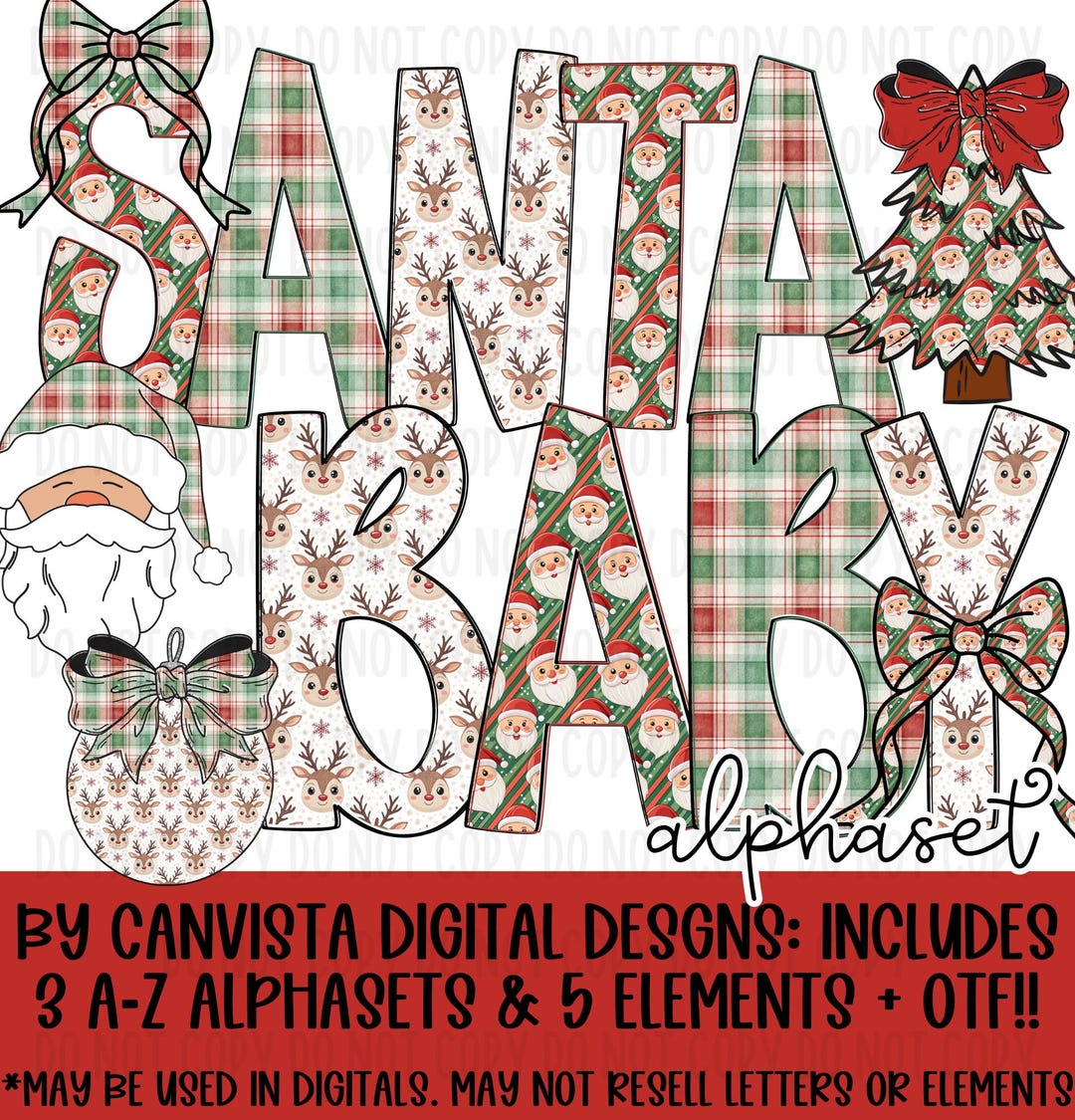 Santa Alpha Pattern Santa Baby Alphaset + Otfs - 3 A-Z Alphabet Sets - Christmas Plaid ...