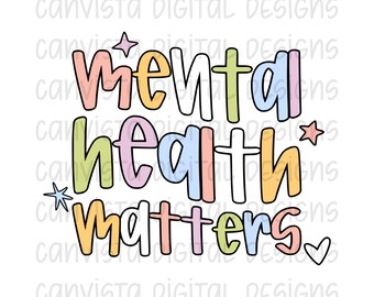 Mental Health Matters PNG File - Commercial Use Print File - Mental Health Digital Design - Retro Style Design - You Matter - You Are Enough