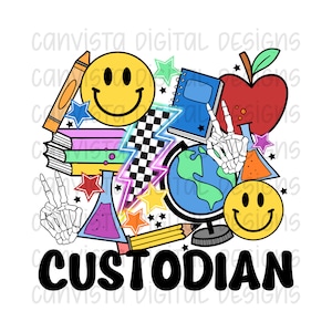 School Custodian PNG File for Sublimation/DTF - Commercial Use Print File - Retro School Design - Cute Occupation Digital - School PNG