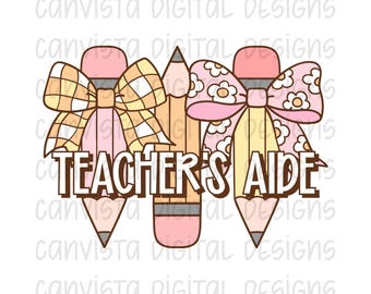 Archivo PNG de ayudante de profesor - Diseño digital - Archivo de impresión para uso comercial - Diseño escolar con lápiz coquette de moda - Digital escolar - Profesor PNG