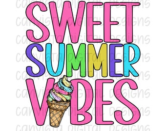 Arquivo PNG de vibrações doces de verão para sublimação / DTF - Arquivo de impressão para uso comercial - Design de sorvete - Download de sorvete de verão