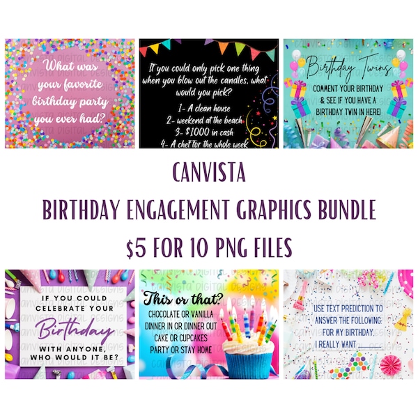 Birthday Themed Mini Graphics Bundle - Interactive Social Media Content - Facebook Posts - Instagram Posts - Small Business Owner