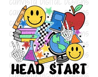 Archivo PNG de Head Start para sublimación/DTF - Archivo de impresión para uso comercial - Diseño escolar retro - Ocupación digital adorable - Head Start PNG temprano