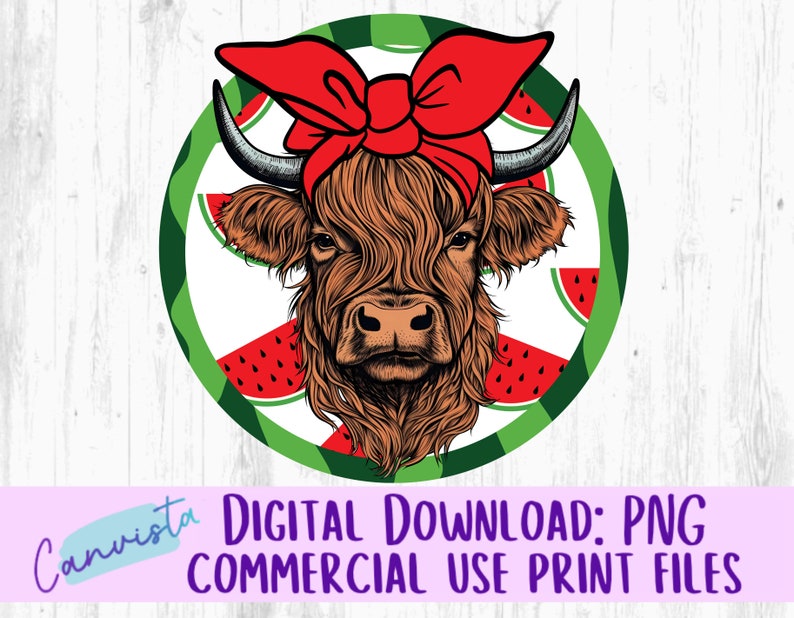 Watermelon Highland Cow PNG File for Sublimation/ DTF Etsy Australia