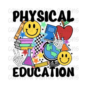 Physical Education PNG File for Sublimation/DTF - Commercial Use Print File - Retro School Design - Cute Occupation Digital - School PE Png