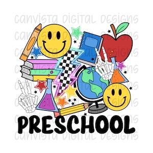 Preschool PNG File for Sublimation/DTF - Commercial Use Print File - Retro School Design - Cute Occupation Digital - Preschool PNG