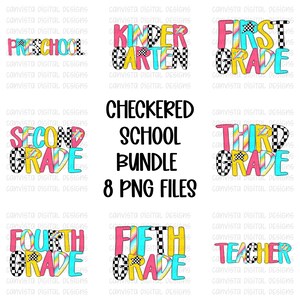Checkered School Bundle PNG File - Digital Design - Commercial Use Print File - Trendy School Design - Cute School Digital - Grade Designs