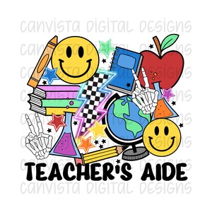 Teacher&#39;s Aide PNG File for Sublimation/DTF - Commercial Use Print File - Retro School Design - Cute Occupation Digital - School Aide PNG