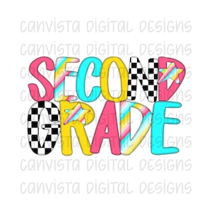 Second Grade PNG File - Digital Design - Commercial Use Print File - Trendy Checkered School Design - Cute School Digital - Grade Designs