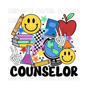 School Counselor PNG File for Sublimation/DTF - Commercial Use Print File - Retro School Design - Cute Occupation Digital - School PNG