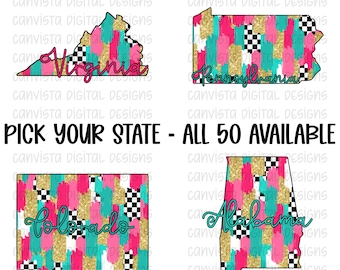 Checkered State PNG File - Digital Design - Pick Your State - All 50 States Available - Brush Stroke State - Checkered Brush Stroke Paper