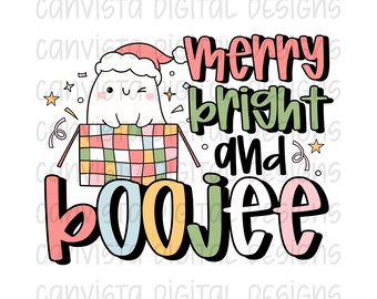 Merry Bright and Boojee PNG File - Commercial Use Print File - Retro Christmas Ghost Design - Groovy Christmas Digital - Boojee Ghost PNG