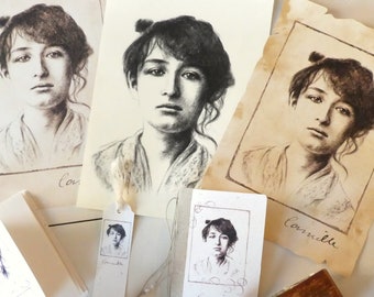 Camille Claudel portrait repro marque page parchemin papier d'art vintage A4