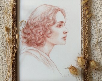 Portrait d'une inconnue (003) à la sanguine sur papier Ingres Arches blanc