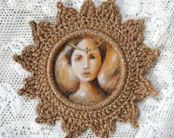 Princesse Soleil Peinture originale dans cadre au crochet doré Peau d'âne