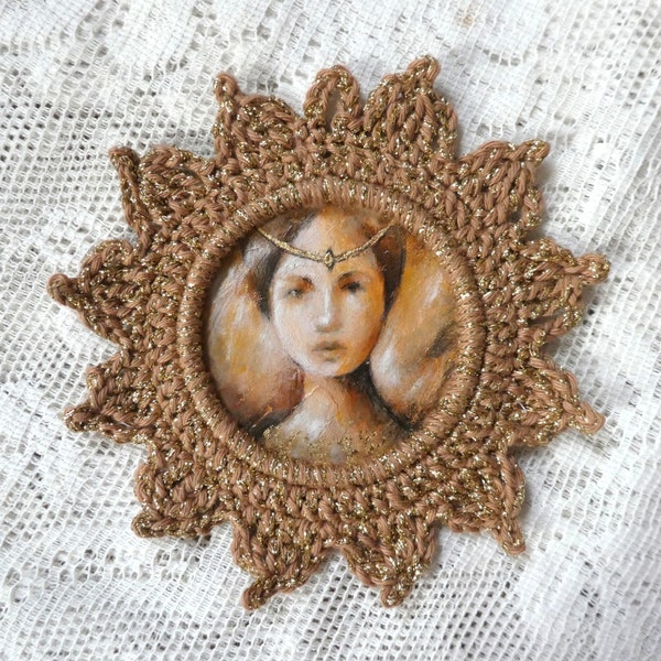 Princesse Soleil Peinture originale dans cadre au crochet doré Peau d'âne