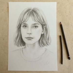 Hand drawn portrait in black pencil and charcoal on paper Drawing from photo on commission Personalized custom gift