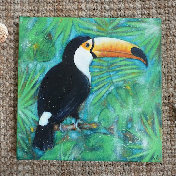 Toucan tableau Peinture tropiques tropical jungle végétation animaux oiseau palmiers