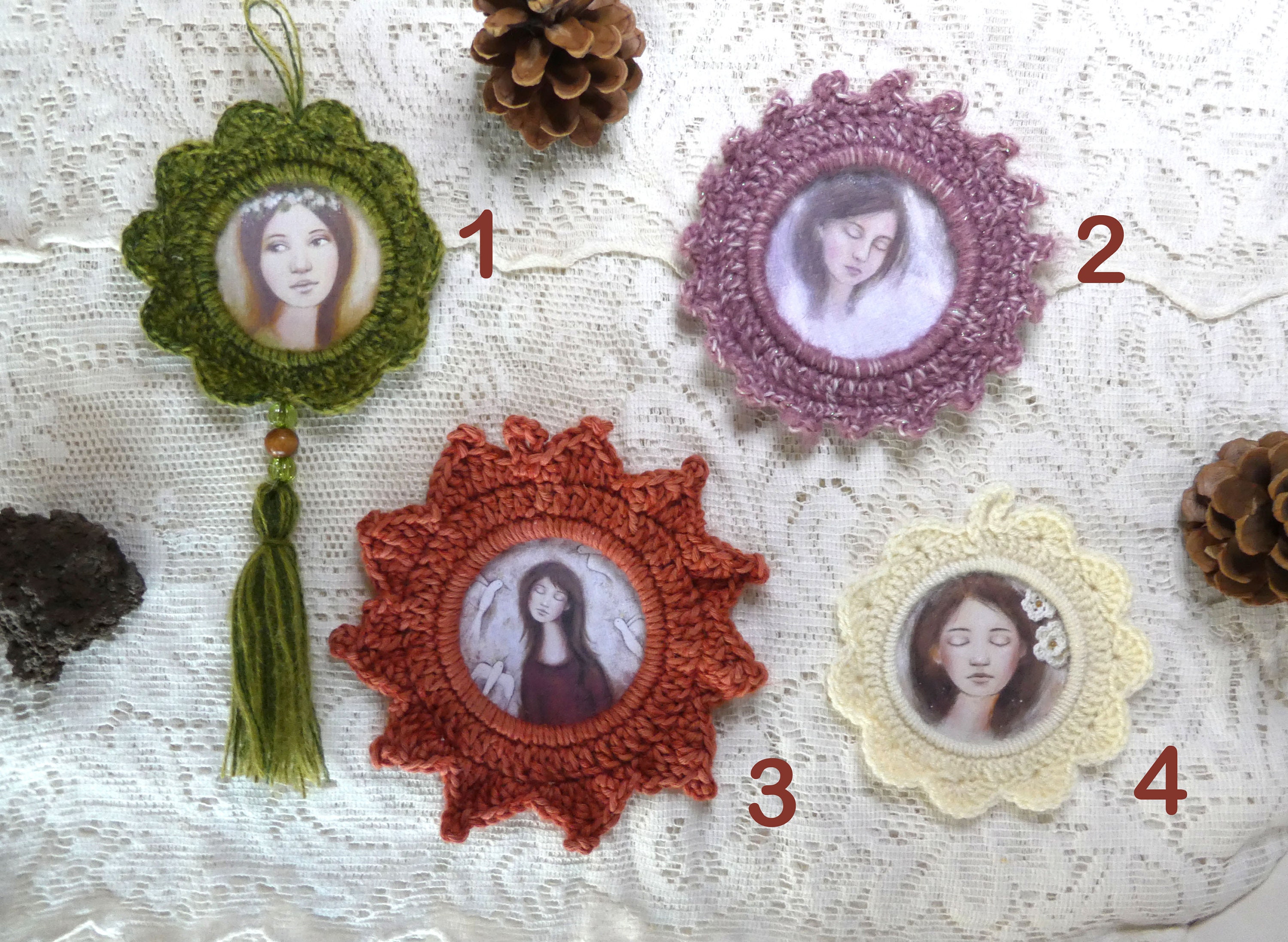 Cadre Au Crochet , avec Illustration Jeune Fille